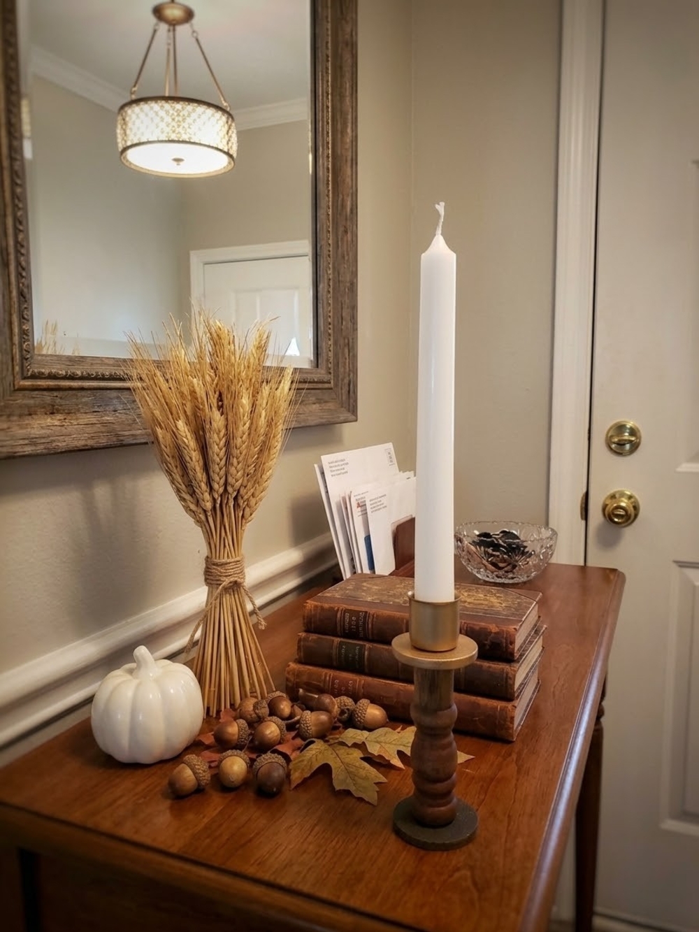Rustic Wood & Metal Taper Candlestick Holder Brown Gold Round 4in Matte